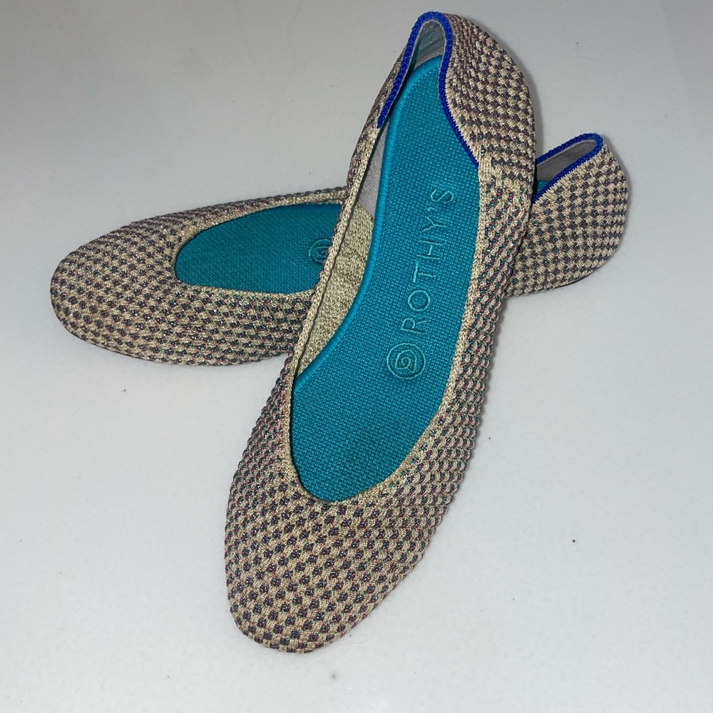 Rothy’s multi-metallic square toe